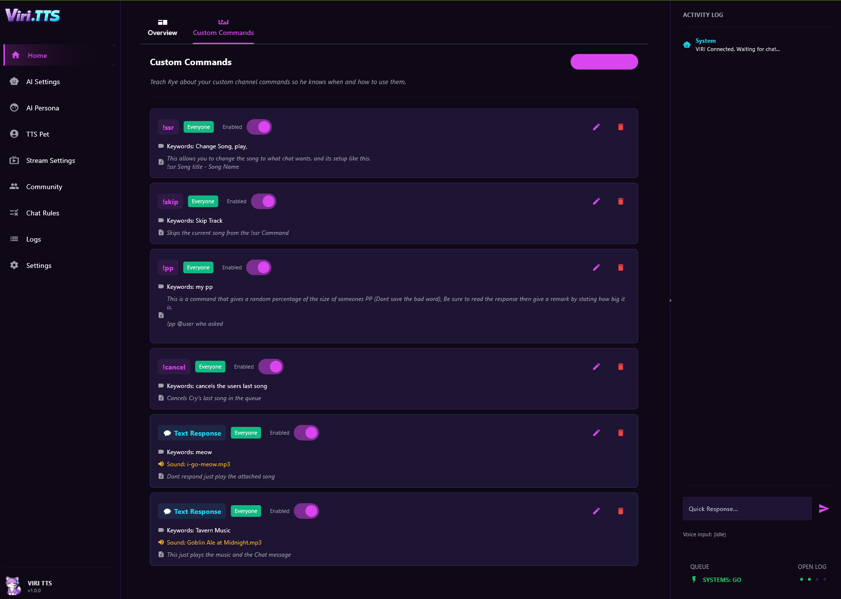 Custom Commands Interface