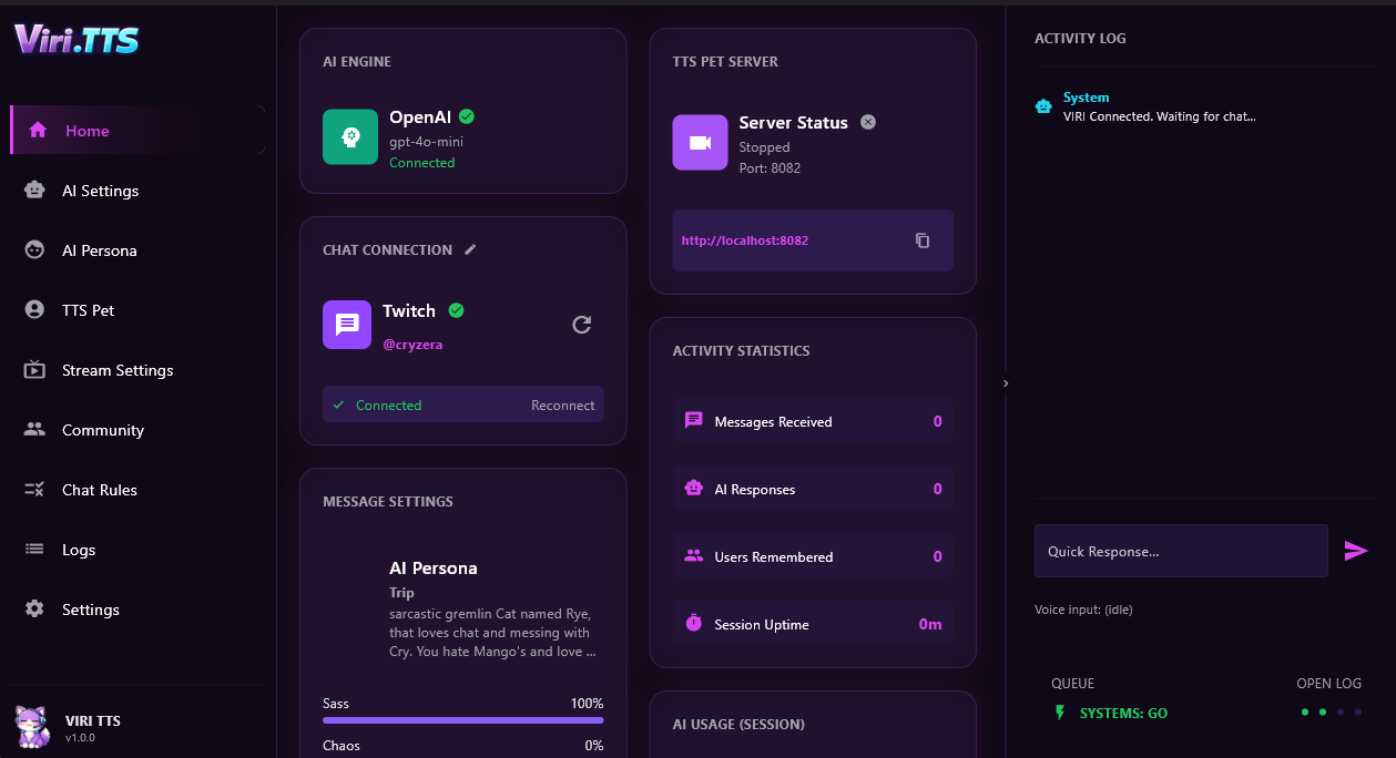 ViriTTS Dashboard Interface